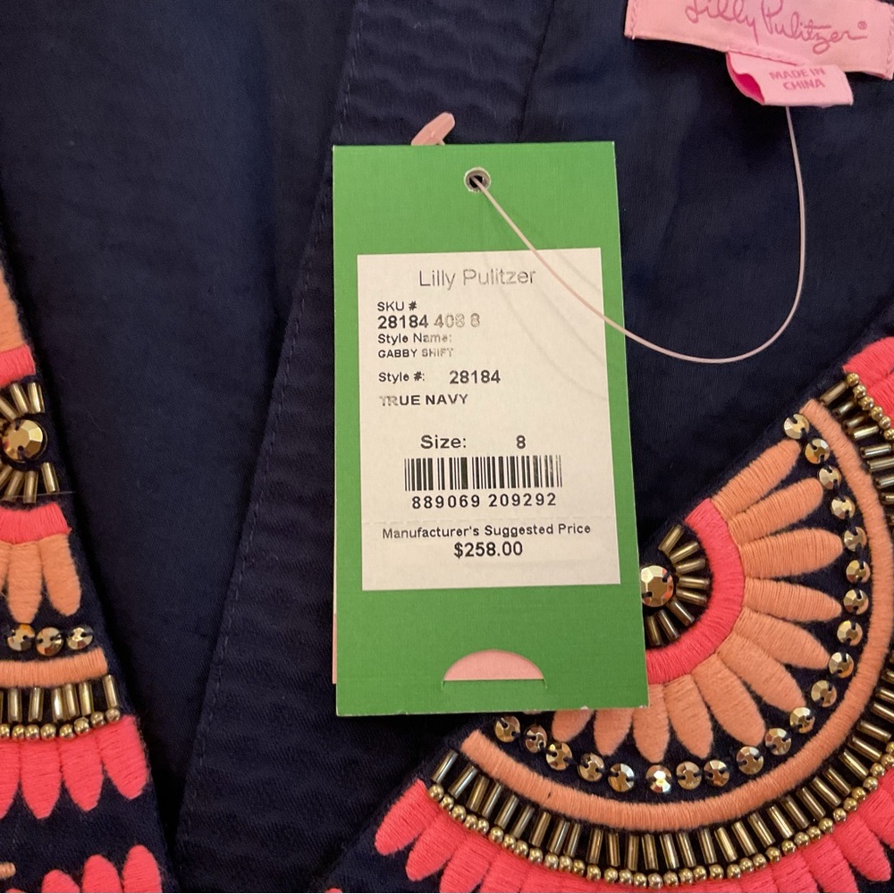 Lilly Pulitzer Gabby Shift Dress True Navy Embellishedโ Neckline Size 8 NWT - Picture 6 of 9